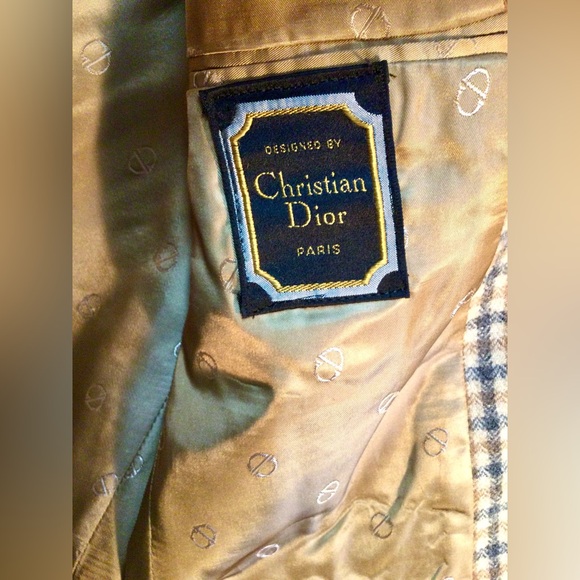 Vintage Christian Dior 1970s Mens Plaid Virgin Wool Blazer Tan Jacket SingleVent - Picture 3 of 16